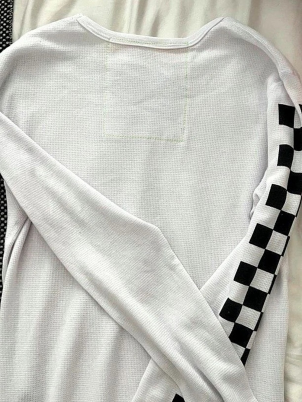 Aviator Nation Check Sleeve Thermal Long Sleeve Tee White & Black